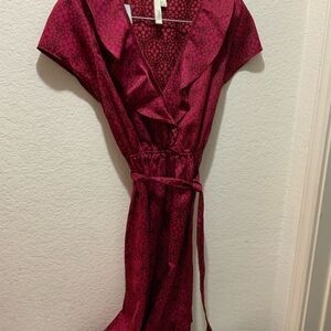 Fossil Red and pink polka dot dress with ruffles size medium
